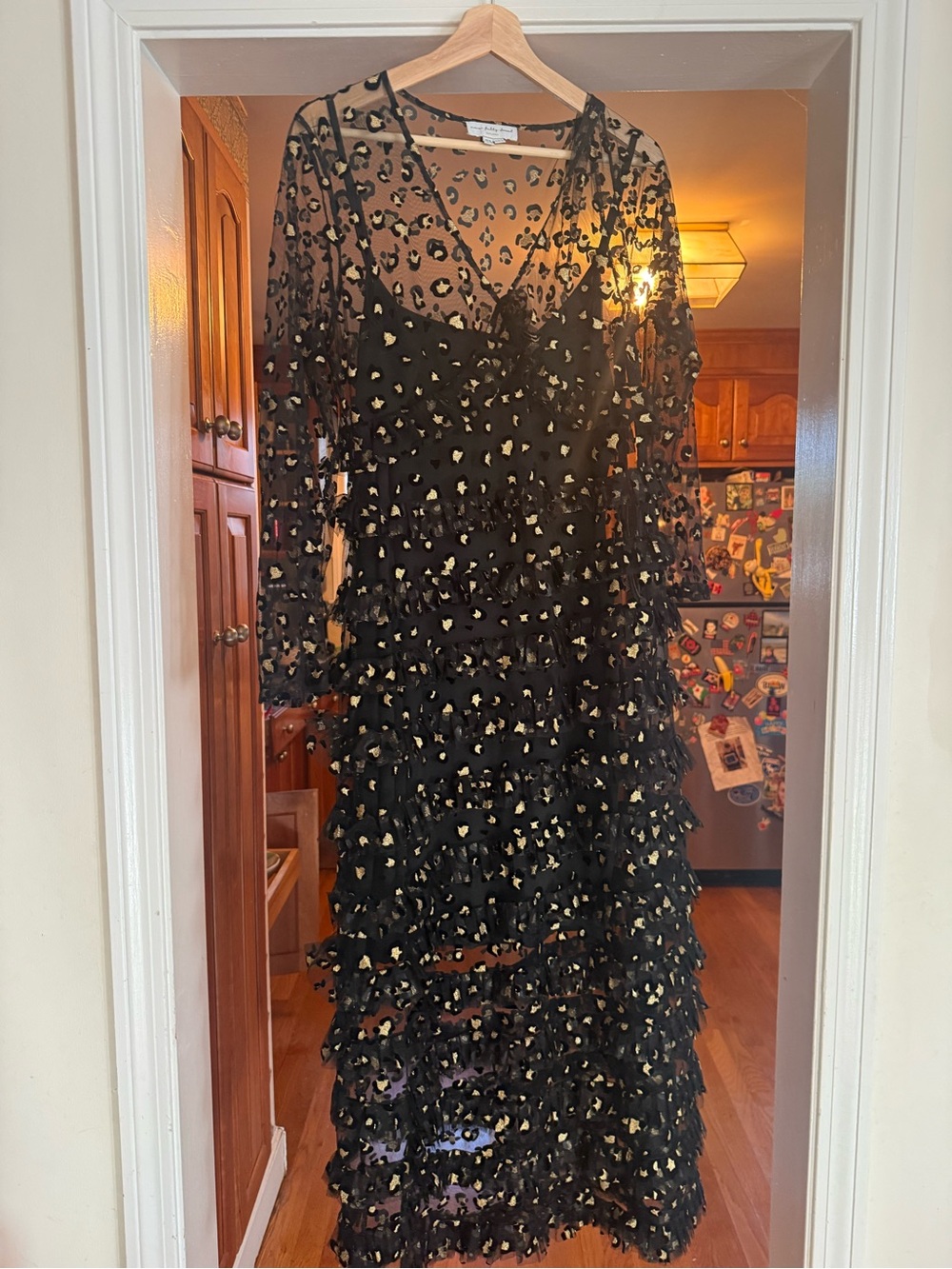 Never Fully Dressed Black Sheer Maxi Dress with Gold Leopard Spots